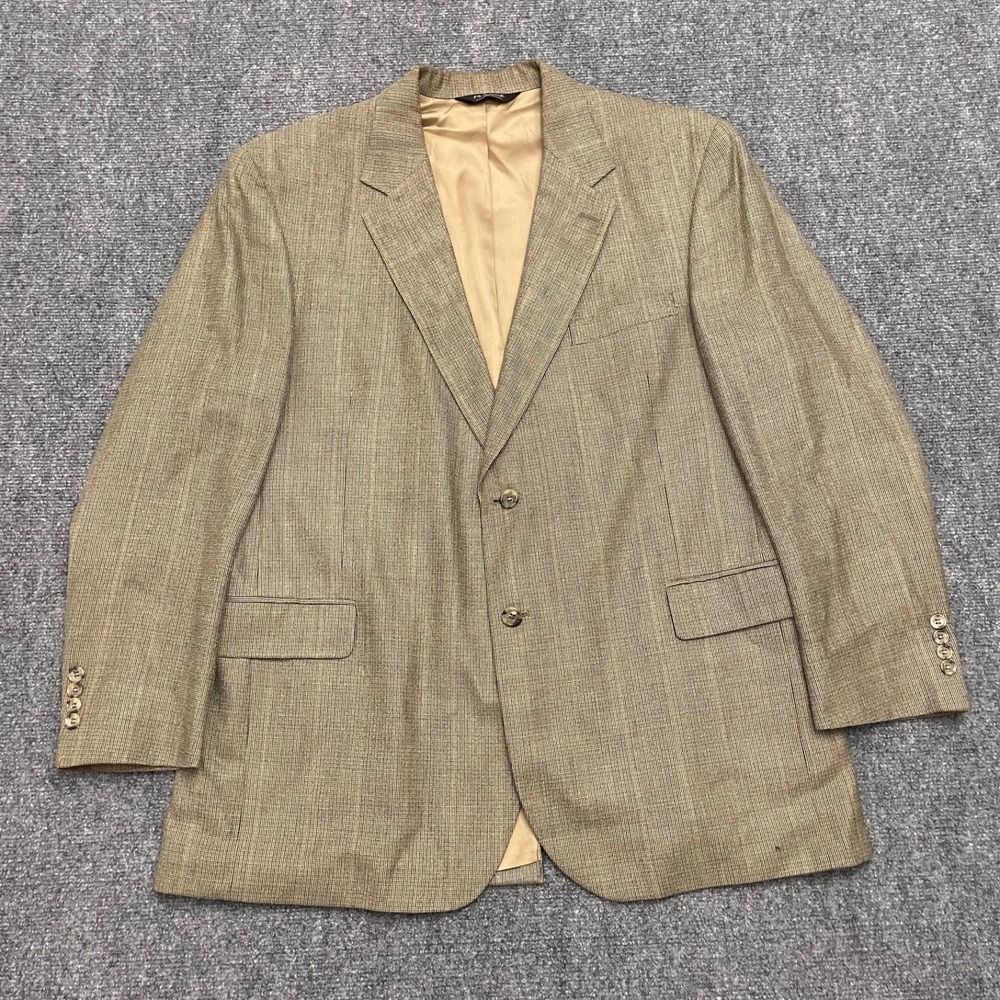 Jos A Bank 100% Wool 46R Brown Herringbone Mens Plaid Blazer Suit Jacket Coat